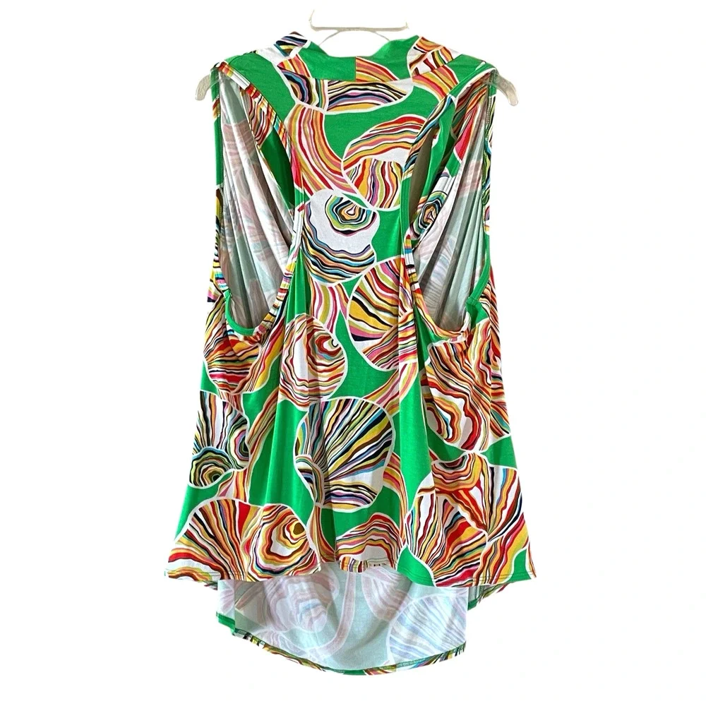 TRINA TURK Size XL Green Abstract Sleeveless Cowl Racerback Pullover Top USA NEW - Picture 3 of 5